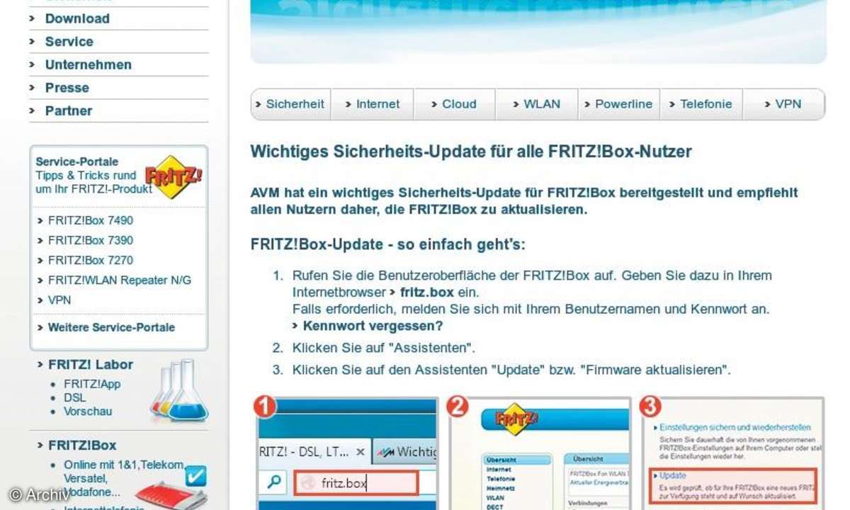 Screenshot Sicherheitshinweise
