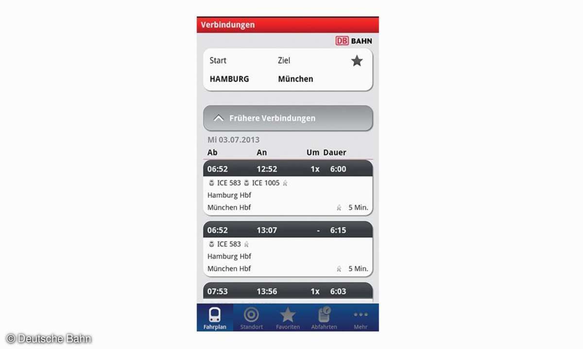 Screenshot der DB Navigator App