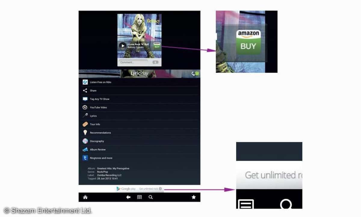 Screenshot der Shazam App