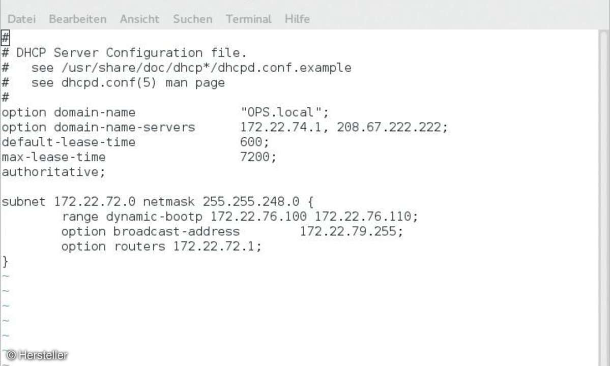 Screenshot DHCP-Konfigurationsdatei