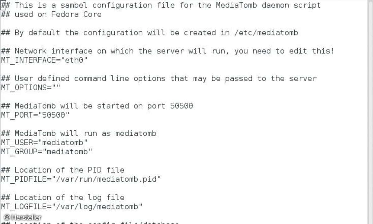Screenshot mediatomb-Konfiguration