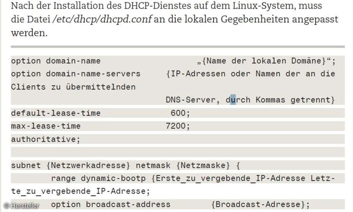 Screenshot Einrichtung des DHCP-Servers