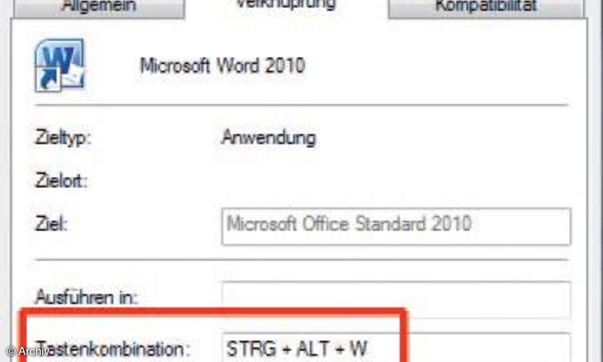 Screenshot, Shortcuts festlegen