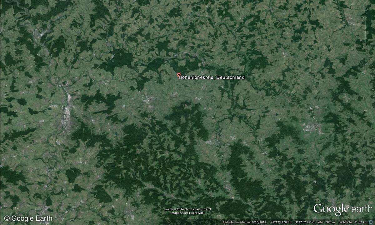 Hohenlohekreis bei Google Earth