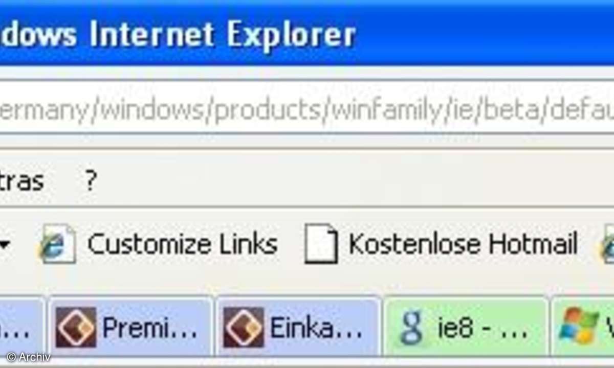 Internet Explorer 8: Farbige Tabs