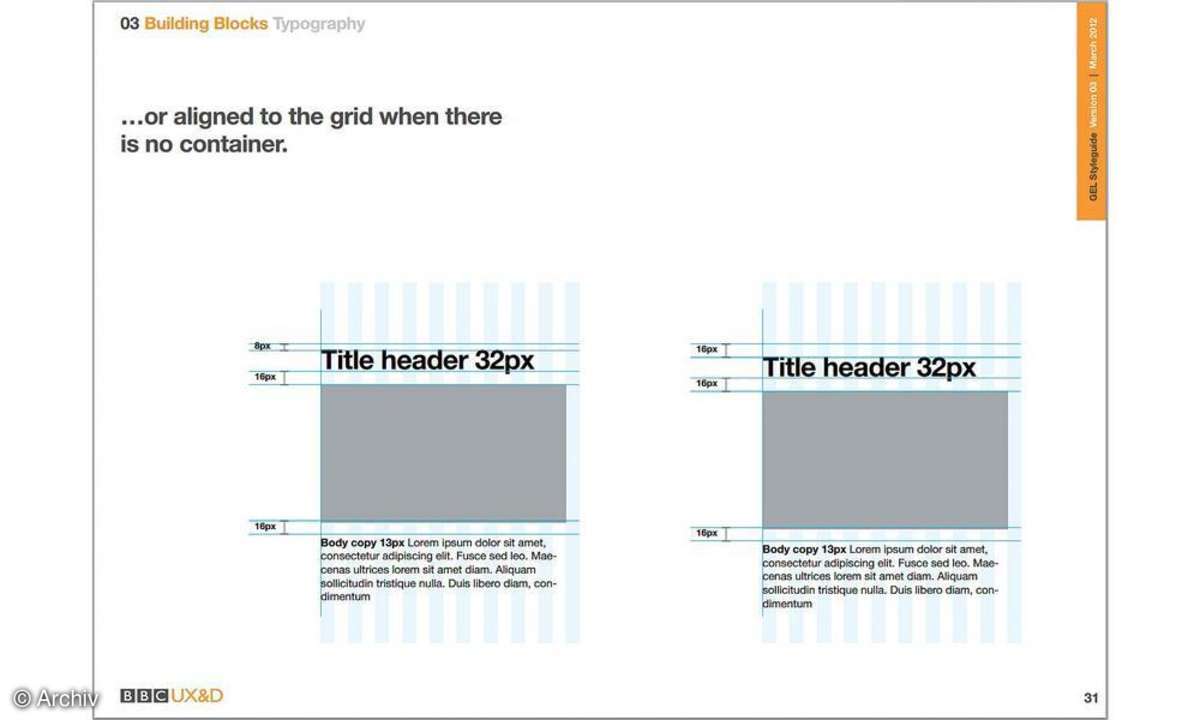 styleguide, schrift und bild, screenshot