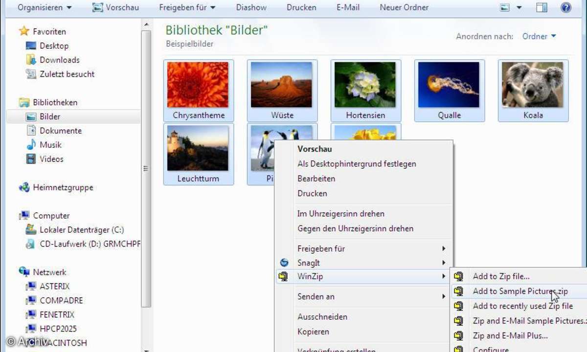 WinZip 14: Kontextmenü im Windows Explorer