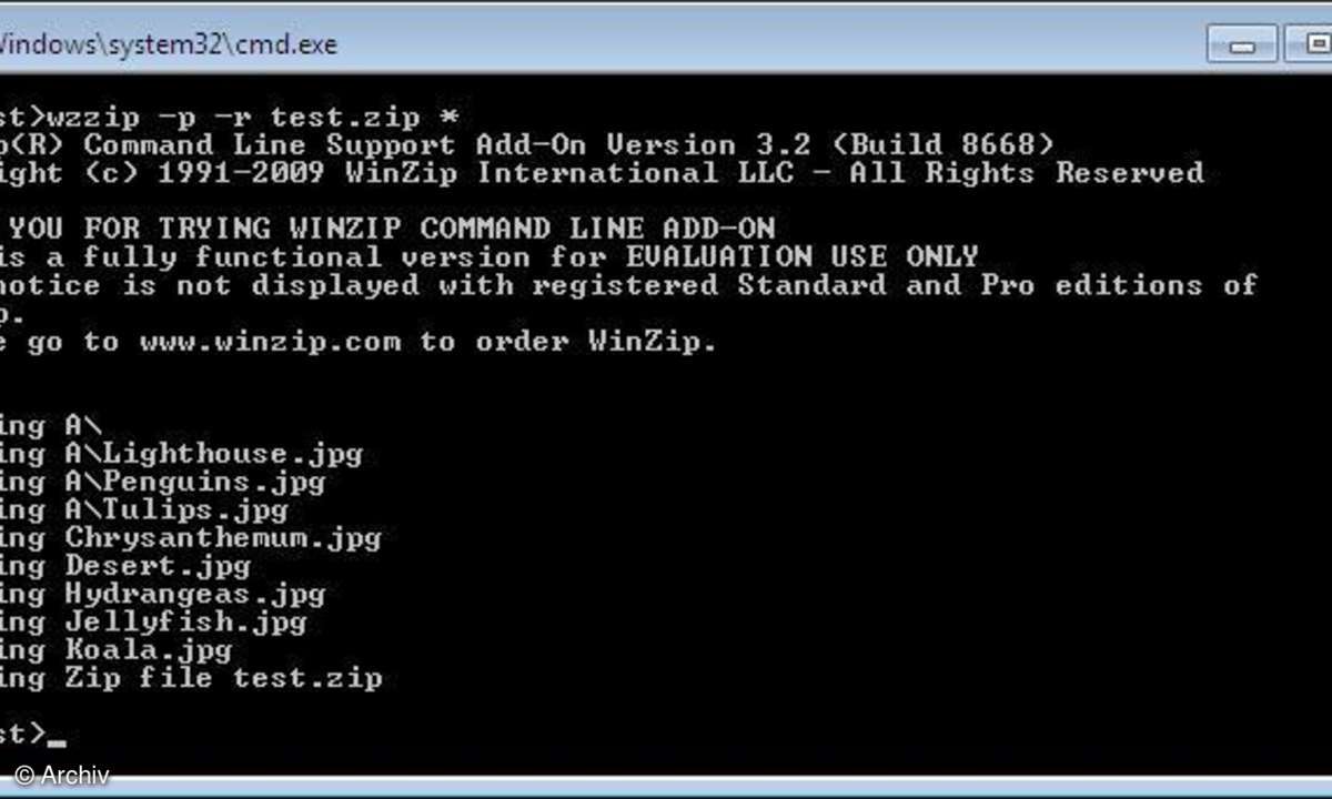 WinZip: Archivieren mit wzzip.exe