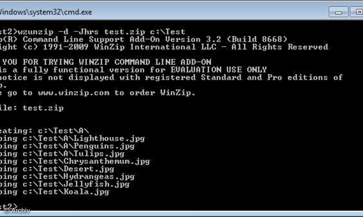 WinZip: Auspacken mit wzunzip.exe