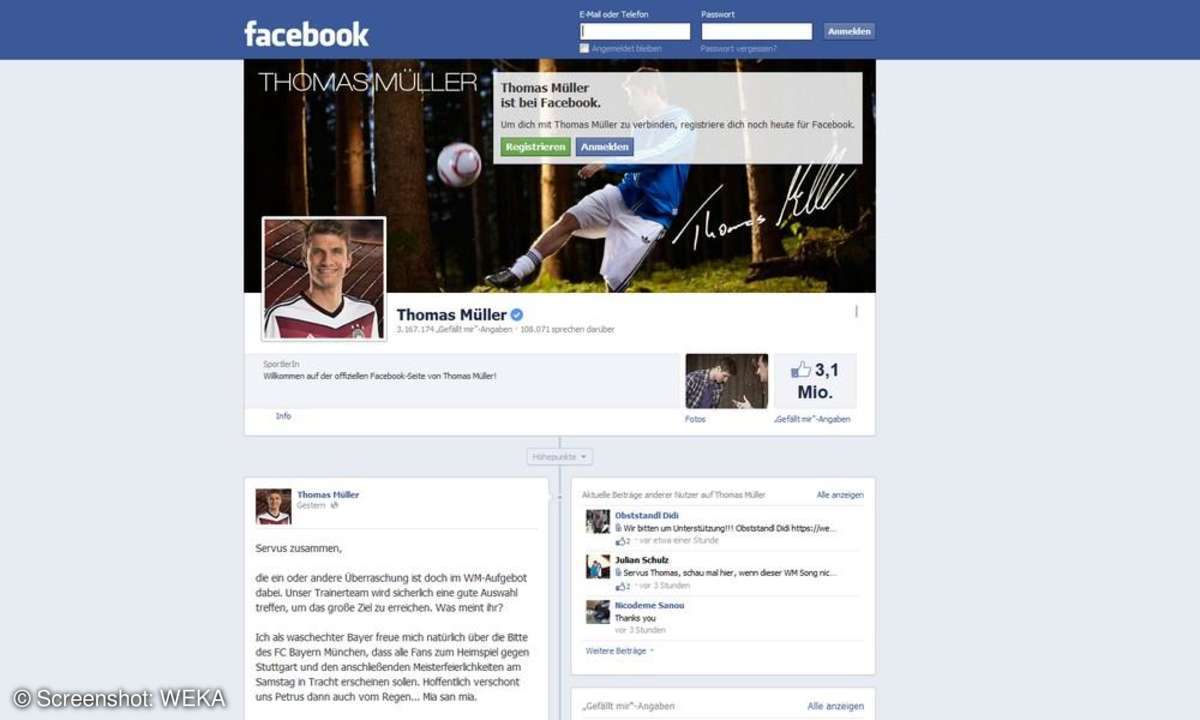 Thomas Müller auf Facebook