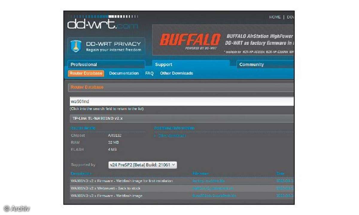 Firmware, Router, Datenbank, Suche, DD-WRT