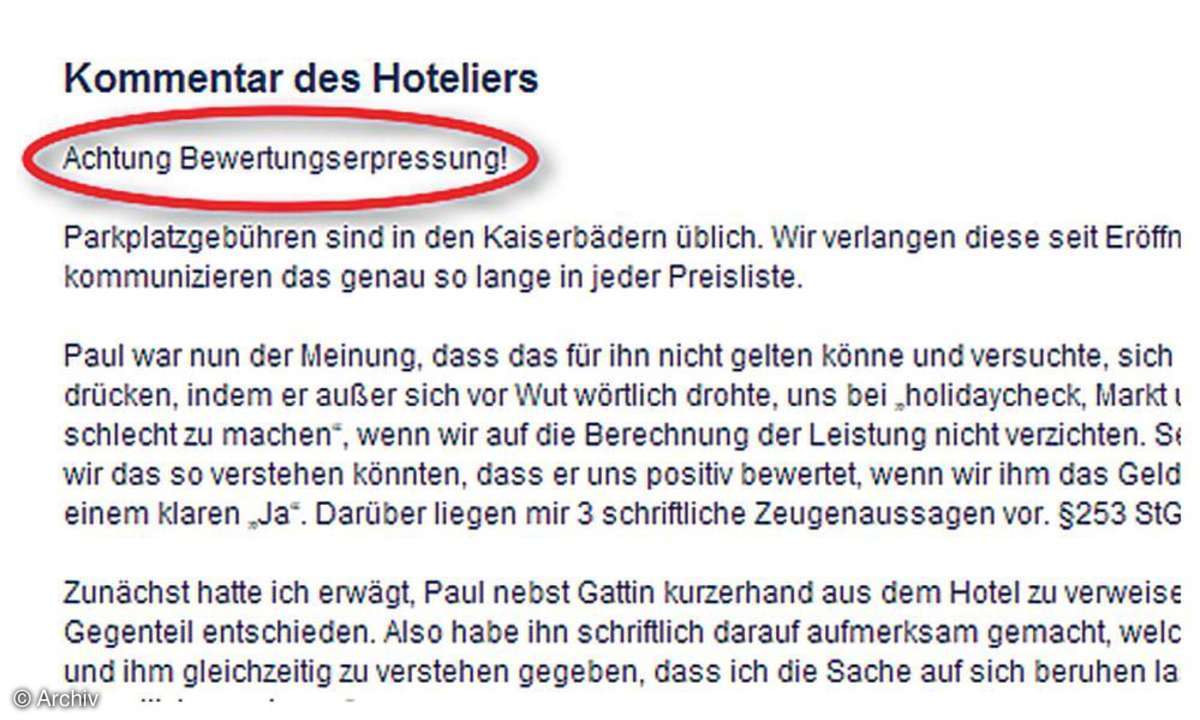 Kommentar des Hotelliers