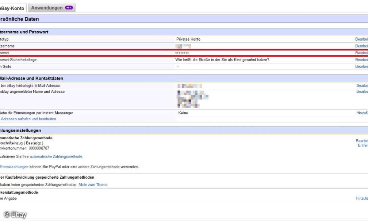 Ebay, passwot