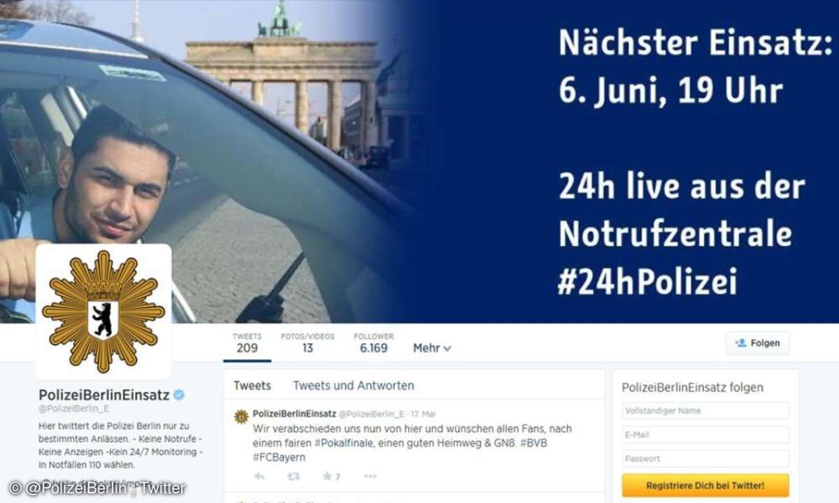 Berliner Polizei berichtet auf ihrem Twitter-Kanal über Einsätze.