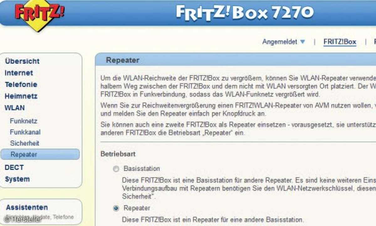 Fritzbox als WLAN-Repeater