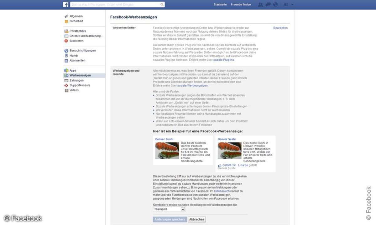 Einstellungen für Facebook-Werbeanzeigen