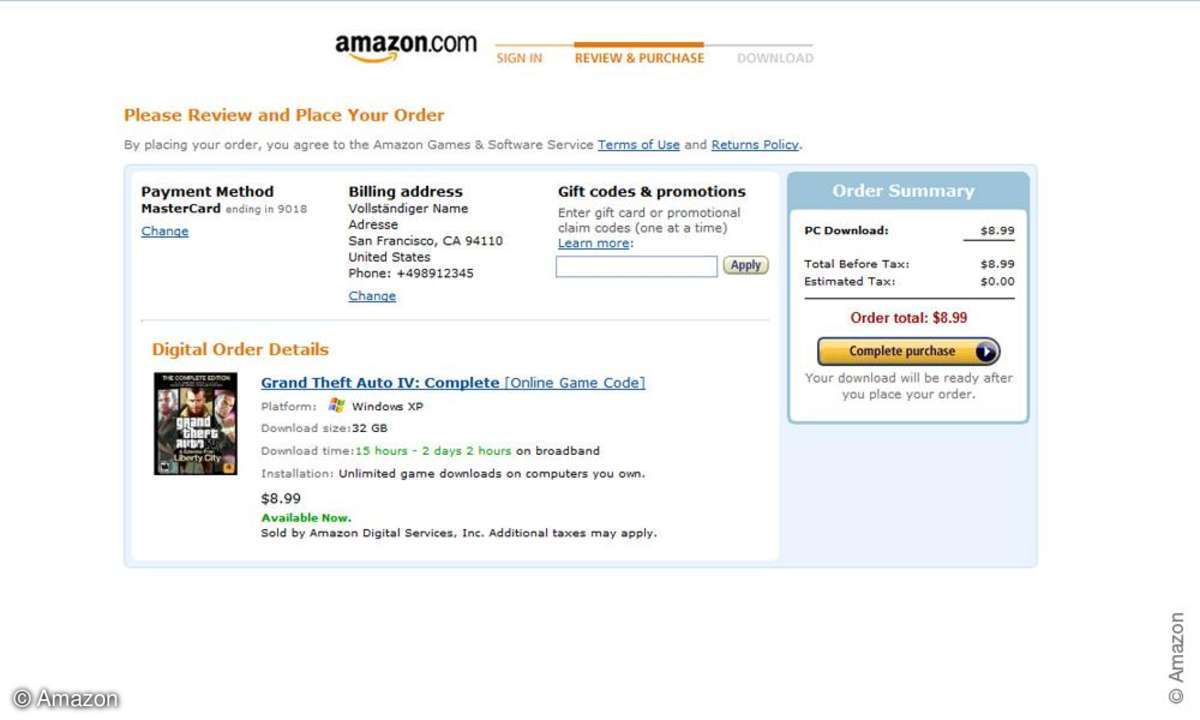 Amazon Digital Games Store Schritt 3 - Daten überprüfen