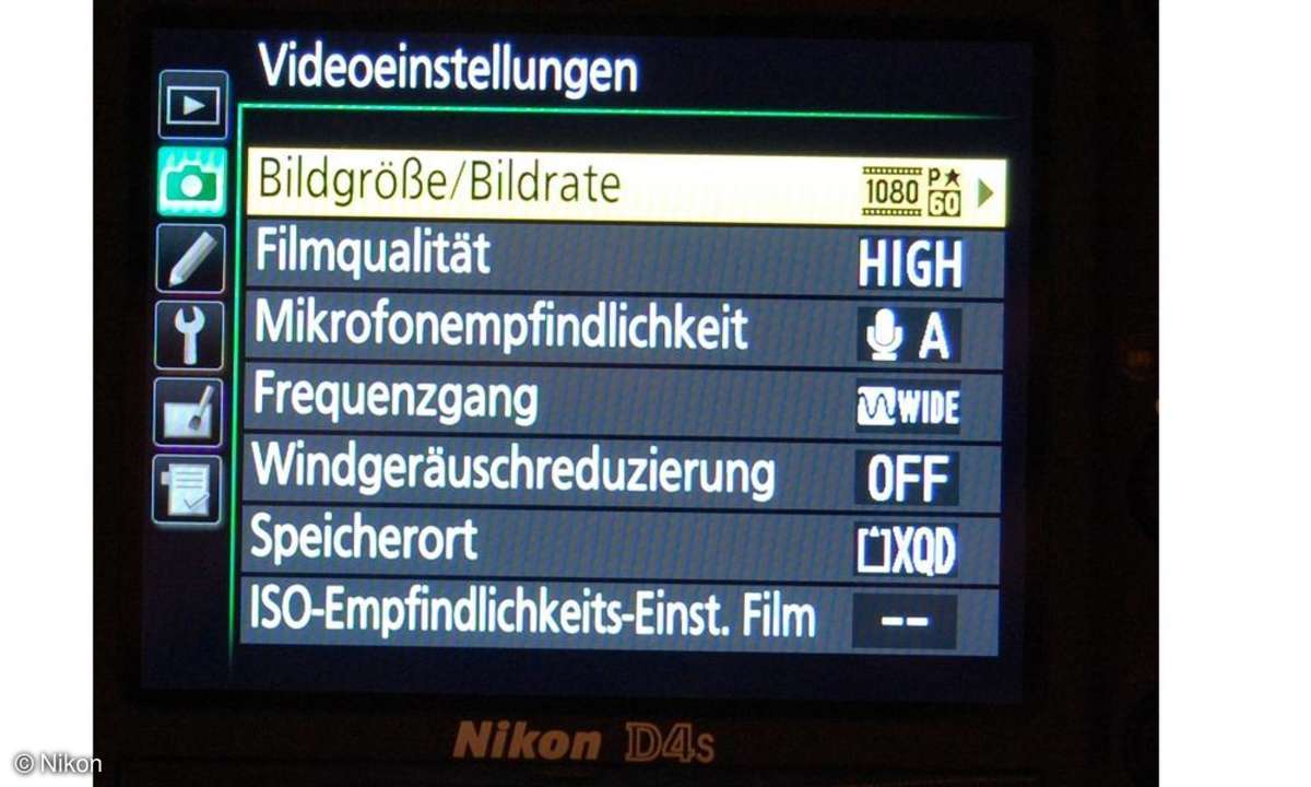 Nikon, D4s, Videoeinstellungen