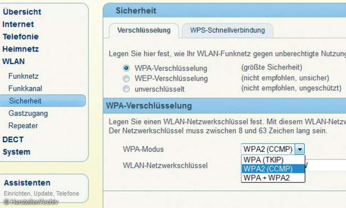 WPA2 ist die zur Zeit sicherste Verschlüsselung und wird von allen n-WLAN-Clients - aber nicht allen g-WLAN-Clients - unterstützt.