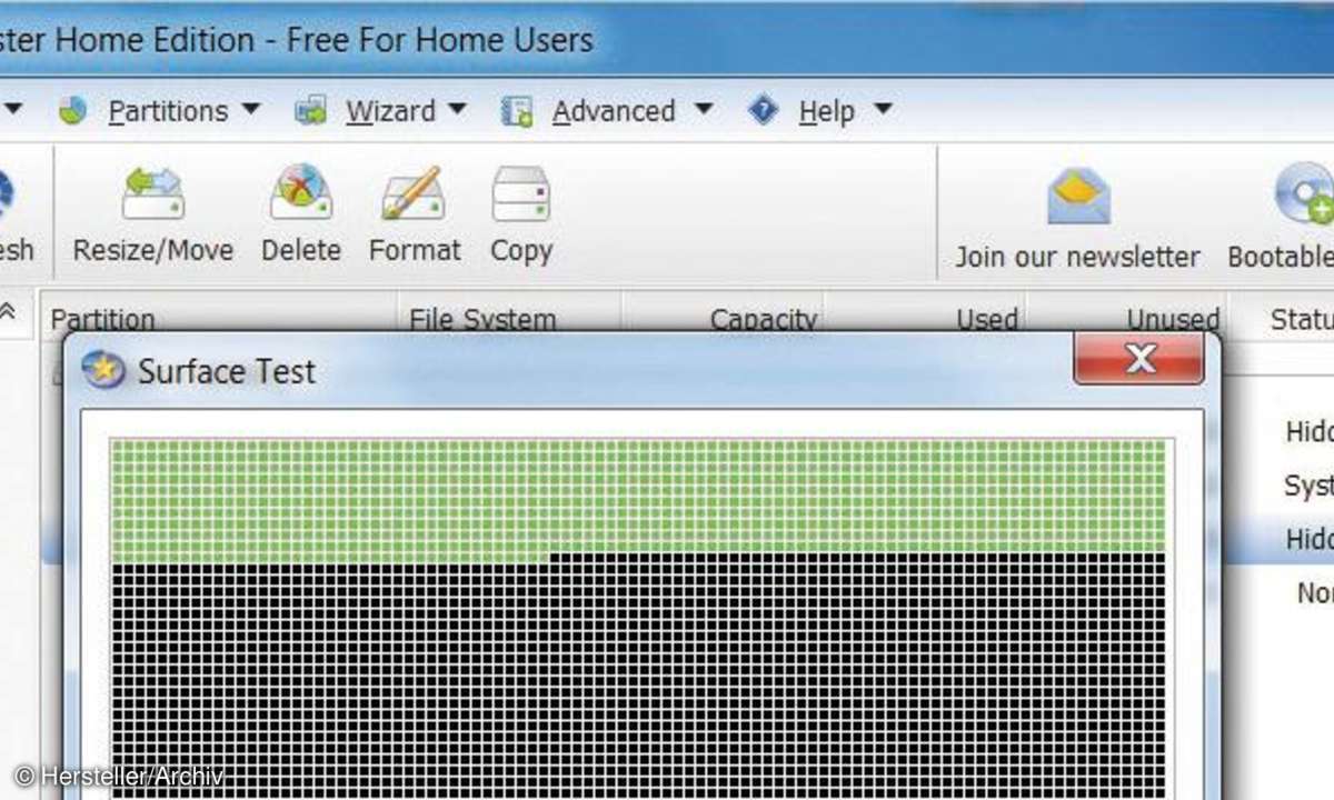 Der Festplattenprofi für Windows: Partition Master verwaltet nicht nur die Festplatten und Partitionen Ihres PCs, sondern versteckt diese bei Bedarf auch oder prüft sorgfältig auf Sektorenfehler.