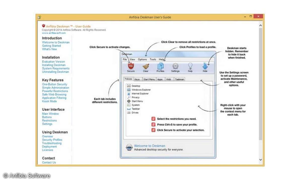 Software, Deskman, Anfibia Software, Benutzersicherheit