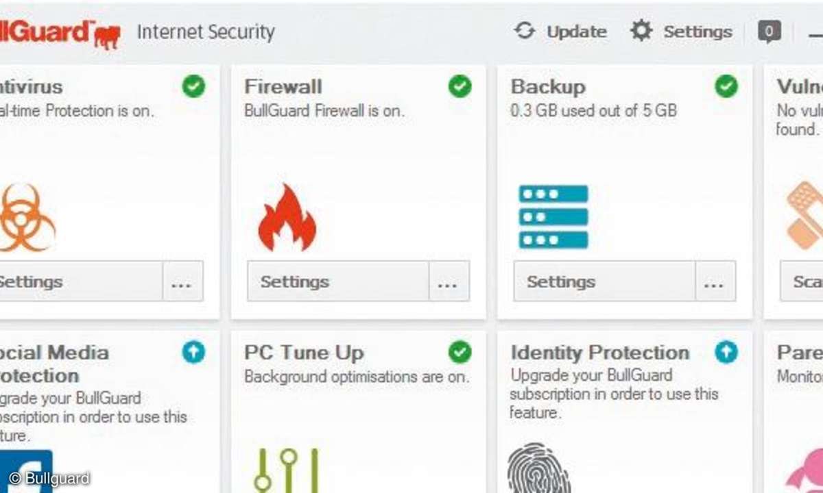 Bullguard Anti-Viren Programm touch-optimierte Oberfläche