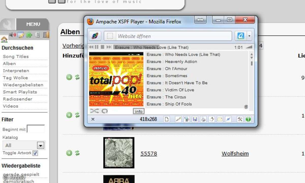 Der interne Flash-Player von Ampache in Aktion.
