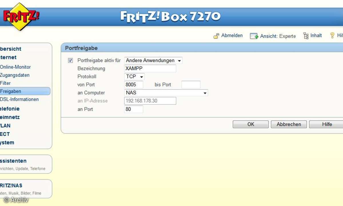 Portfreigabe für Ampache in der Fritzbox