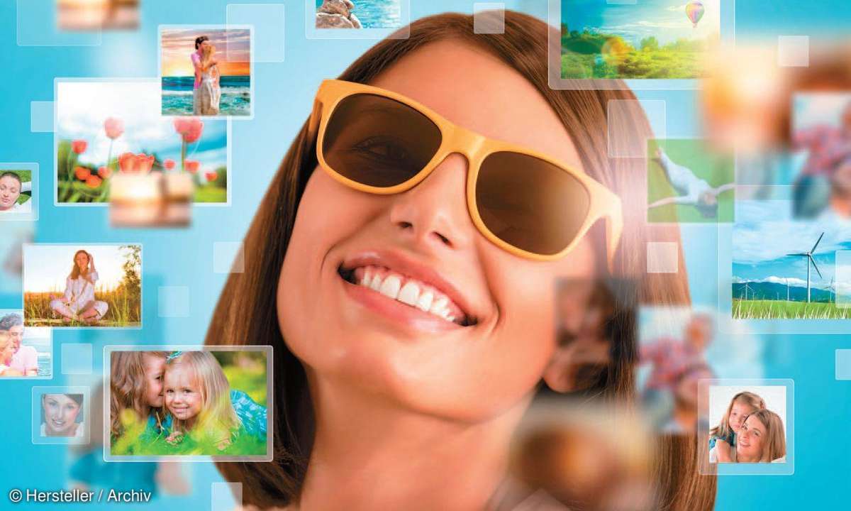 Frau mit Sonnenbrille verschickt Fotos