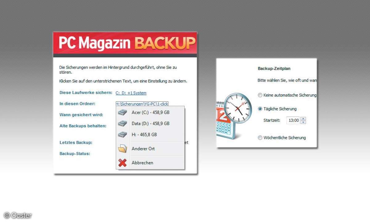 Screenshots aus PC Magazin Backup Easy