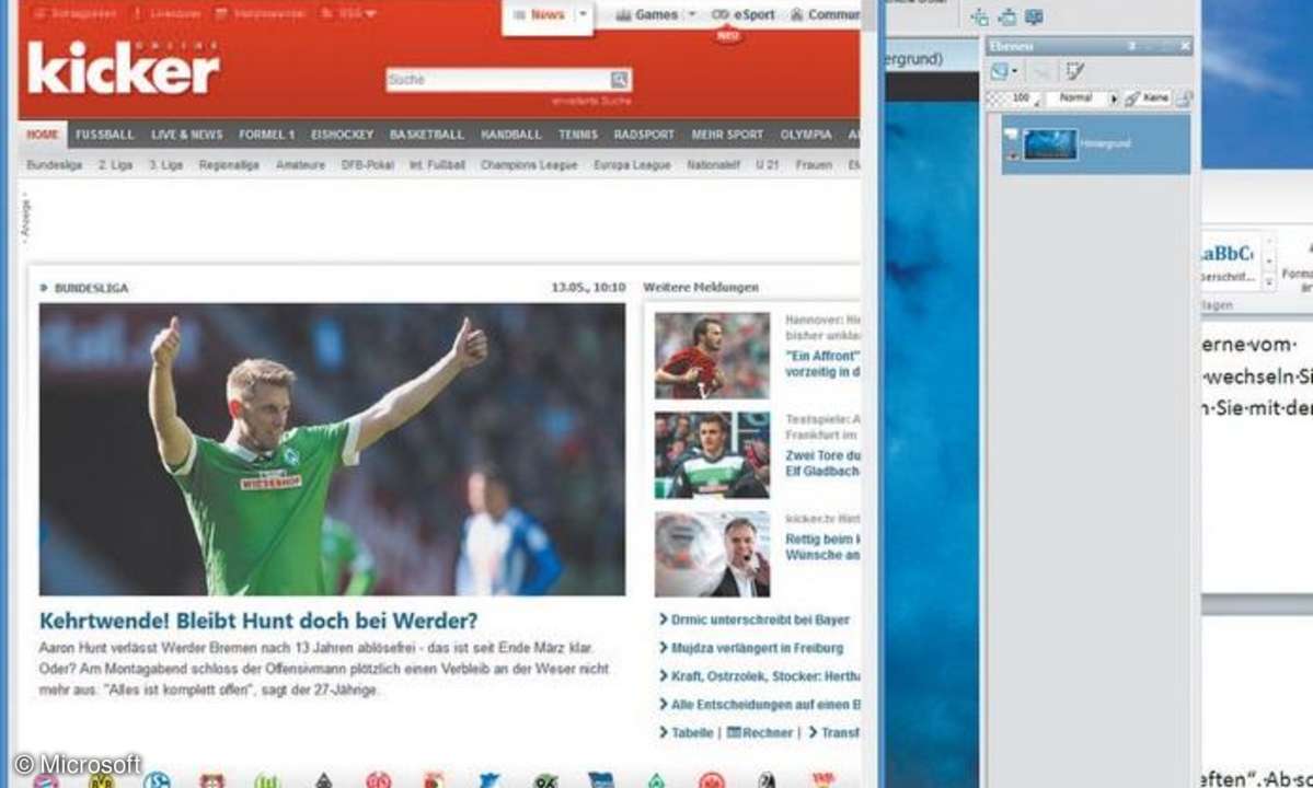 Einträchtig nebeneinander stellen Sie nun auch PC- Programme und Modern UI-App auf dem Desktop dar, wobei Sie bequem zwischen den Anwendungen wechseln.