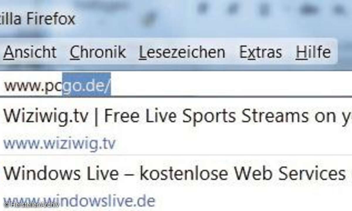 Firefox 14 schlägt bereits bei der Eingabe vor, welche Webadresse Sie vermutlich eingeben möchten.