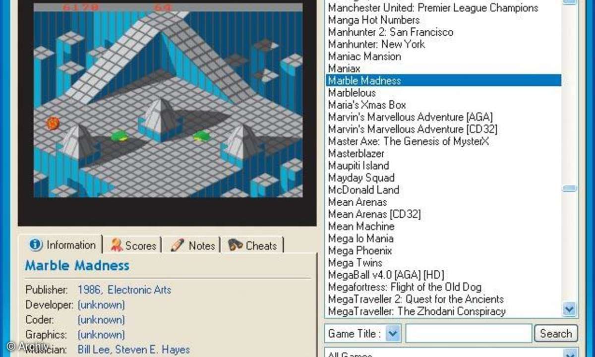 Lemonade ermöglicht das einfache Starten (fast) aller bekannten Amiga-Spiele-Klassiker. Leider wird Lemonade jedoch nicht mehr weiterentwickelt.