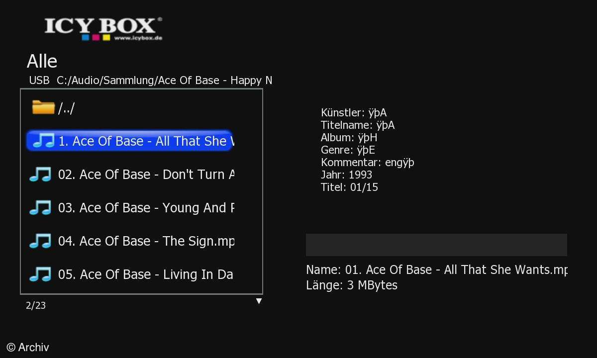 Auch RaidSonics Realtek-Player Icy Box IB-MP305 hat Probleme mit UTF-16.