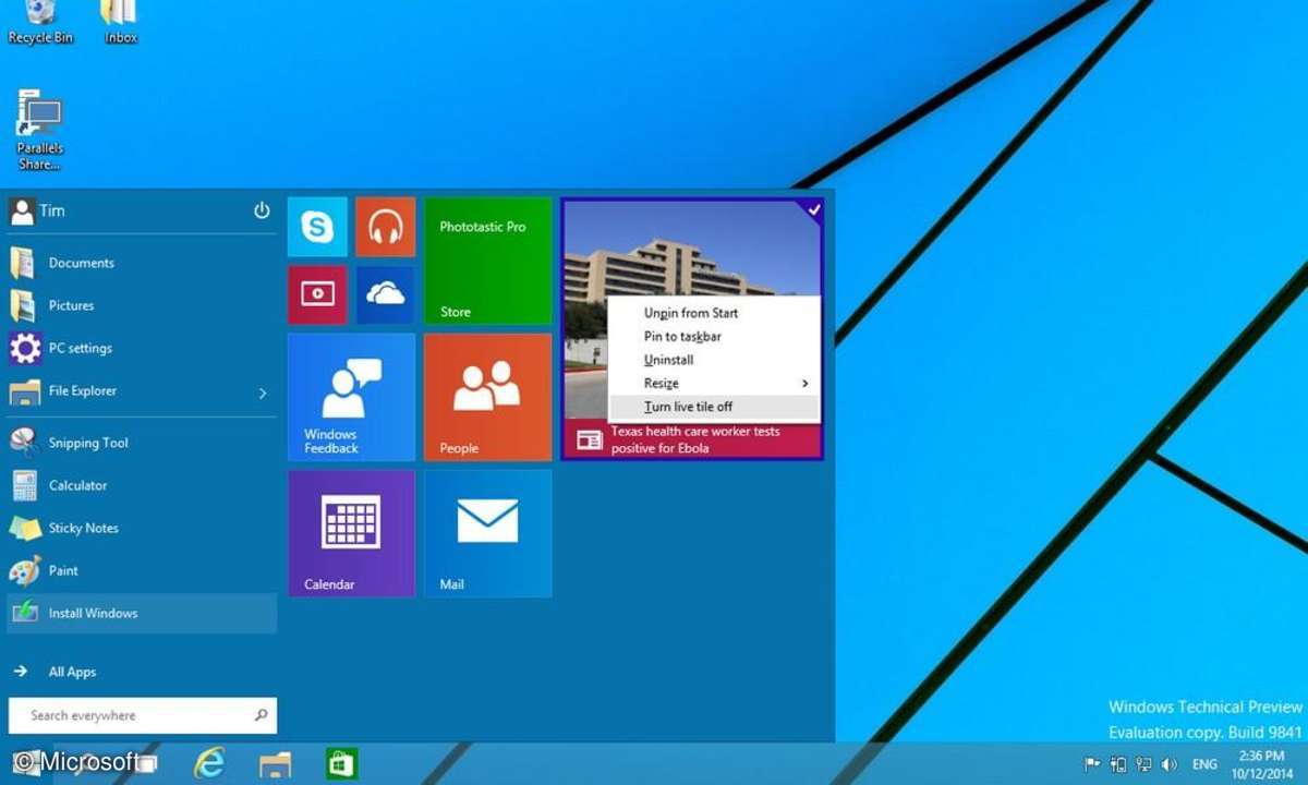 Windows 10, Startmenü