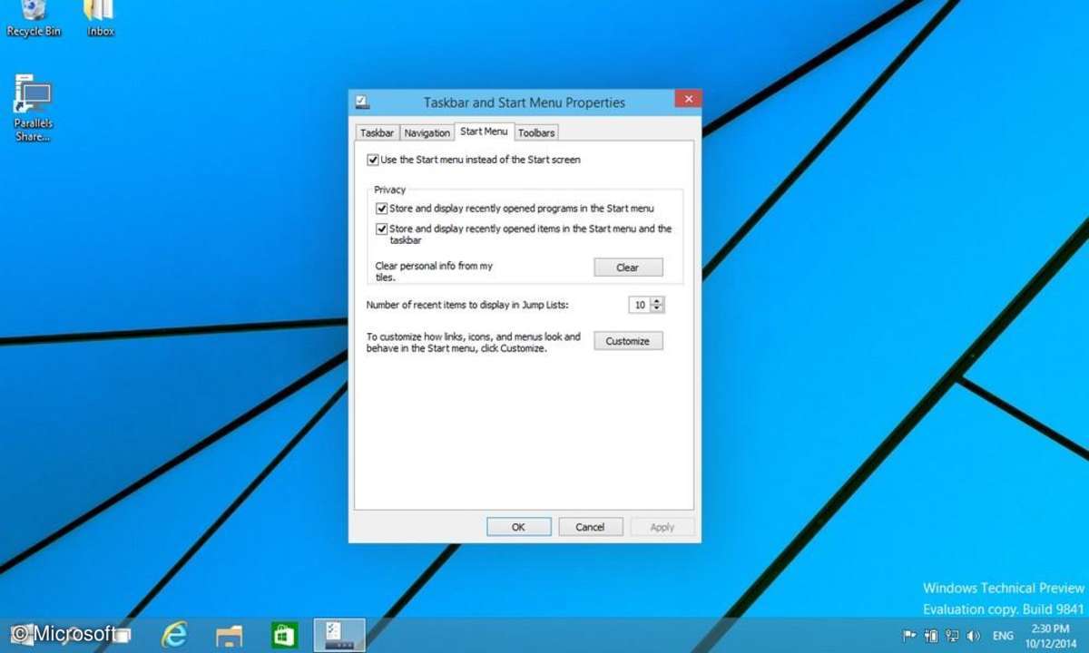 Windows 10, Startmenü