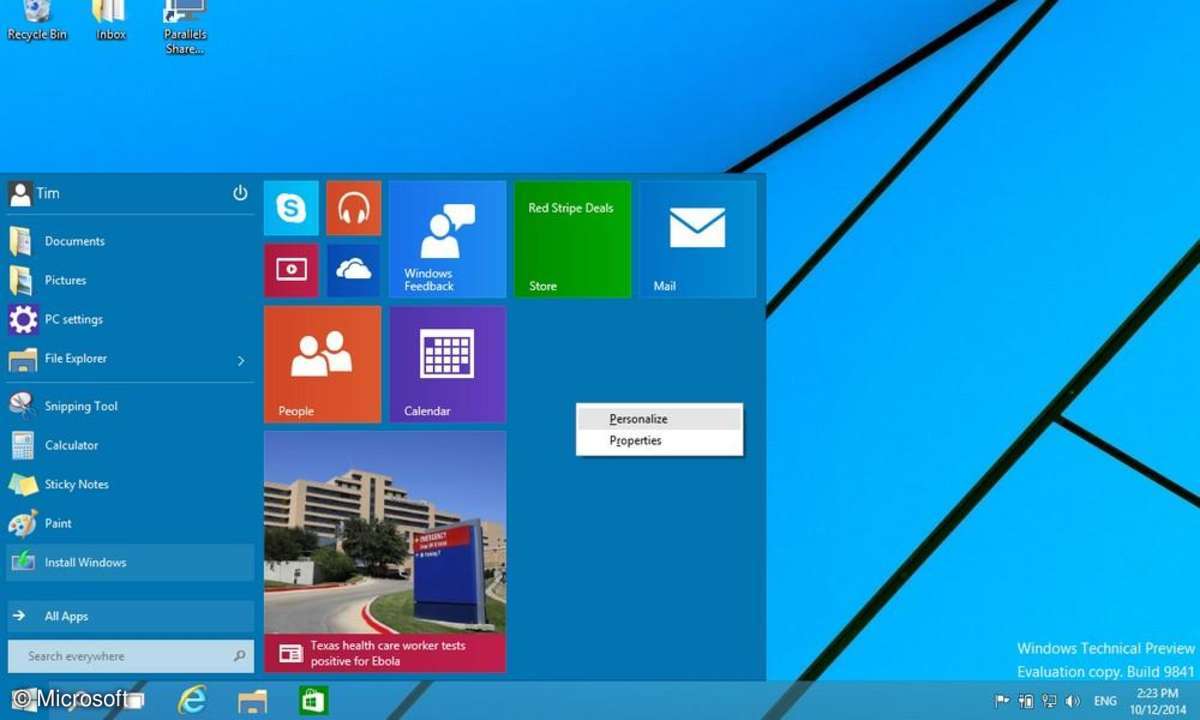 Windows 10, Startmenü