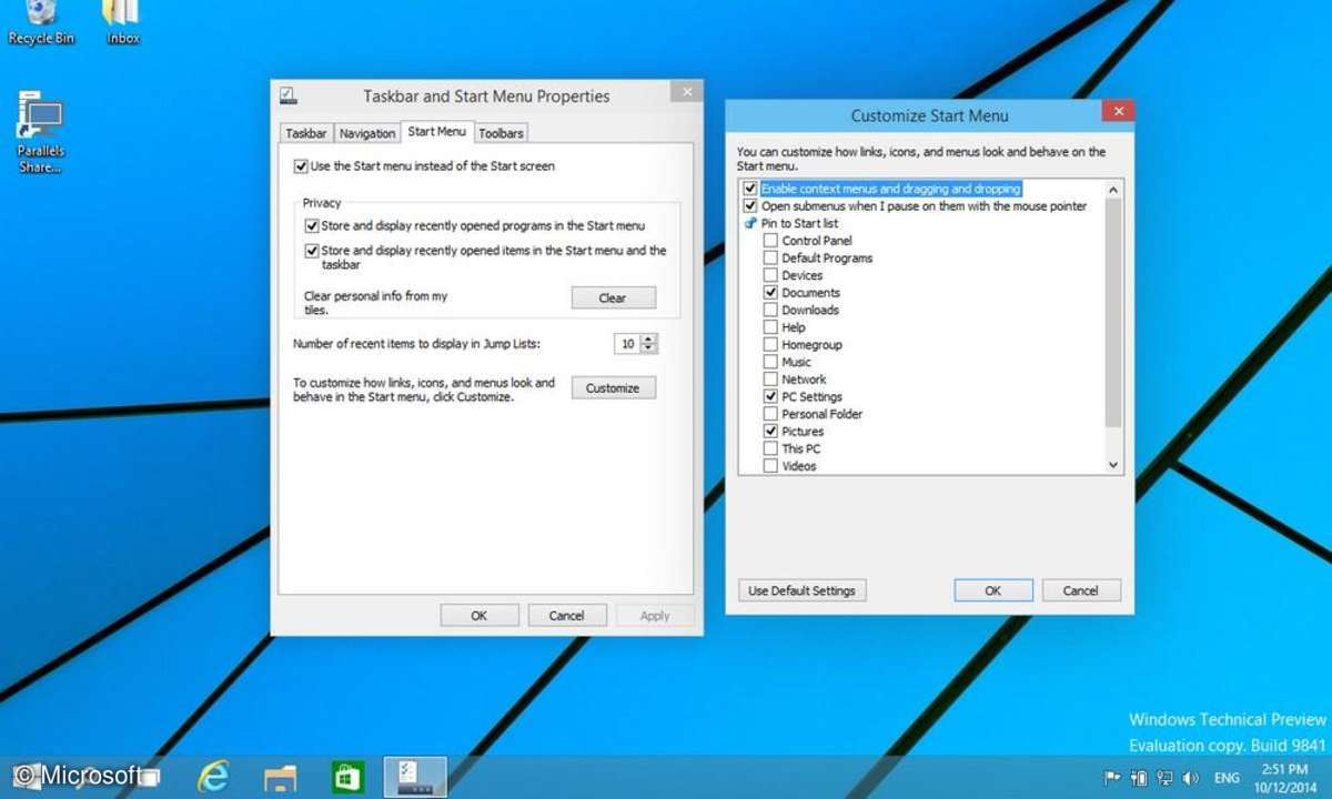 Windows 10, Startmenü