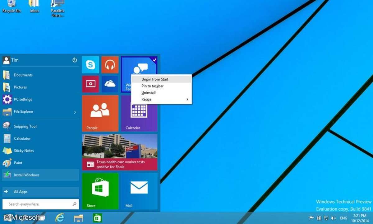 Windows 10, Startmenü