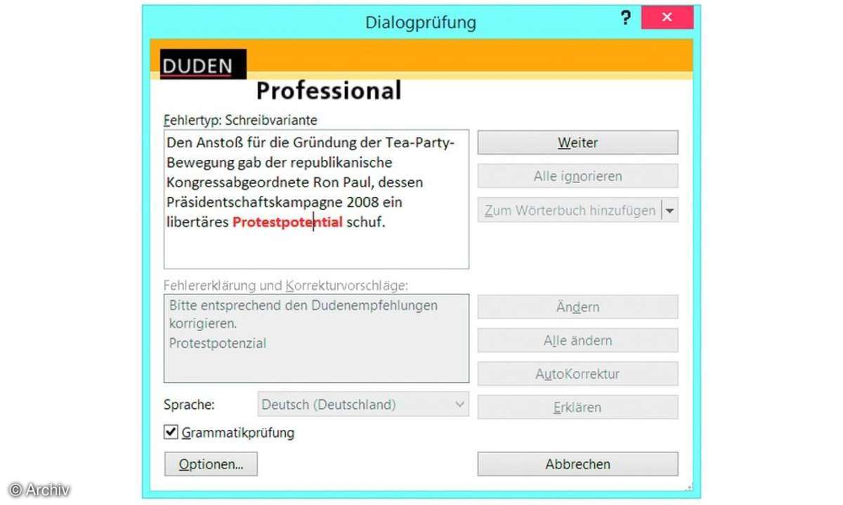 Korrektur Add-on von Duden
