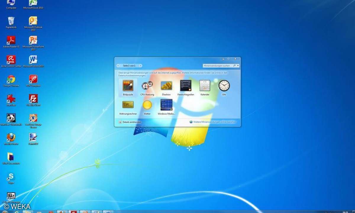Windows 7 Widgets-Anzeige