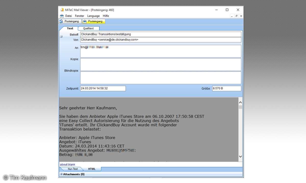 Alte E-Mails öffnen