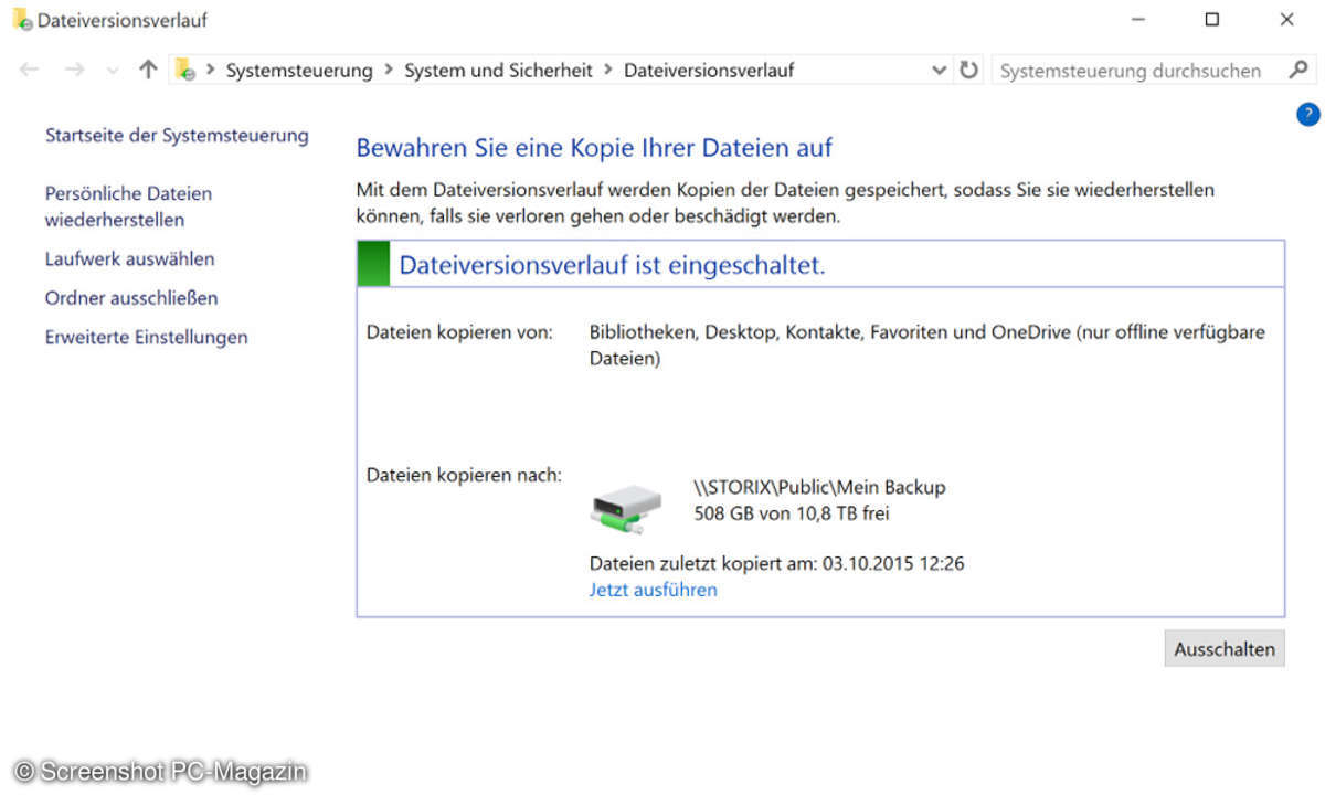 Dateiversionverlauf - Windows 10