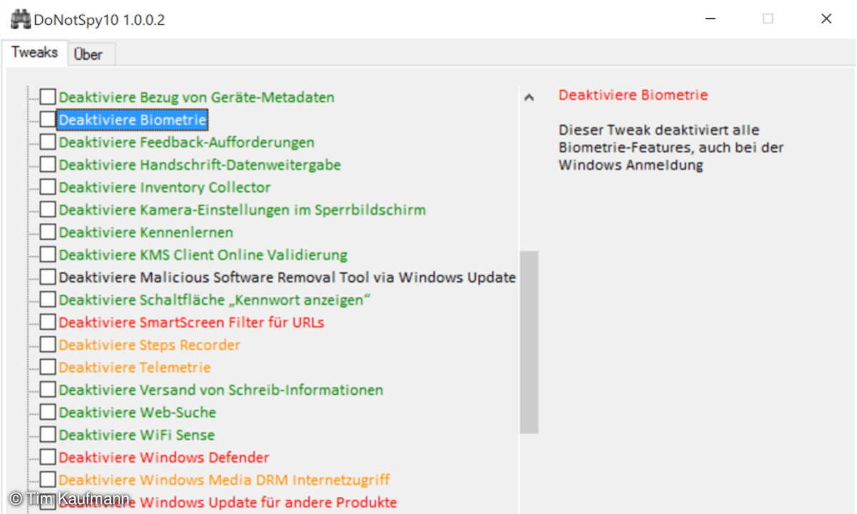 Deaktivieren der Biometrie-