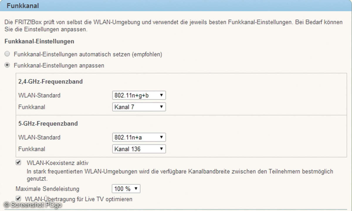 Frequenzbänder überprüfen