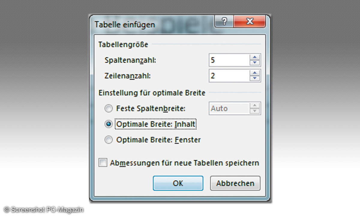 Tabelle in Word einfügen