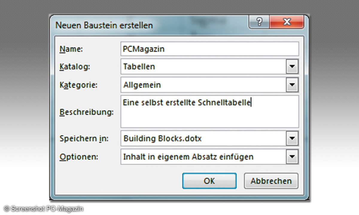 Word Schnelltabelle