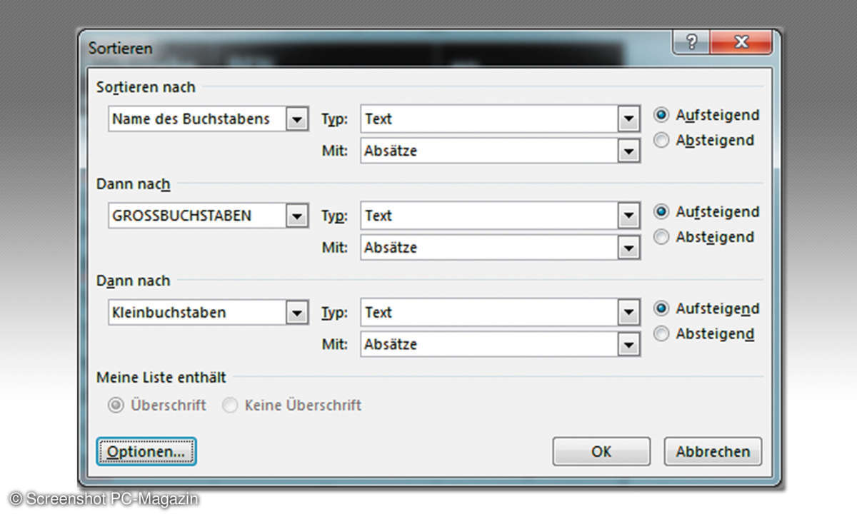 Daten in einer Word-Tabelle sortieren