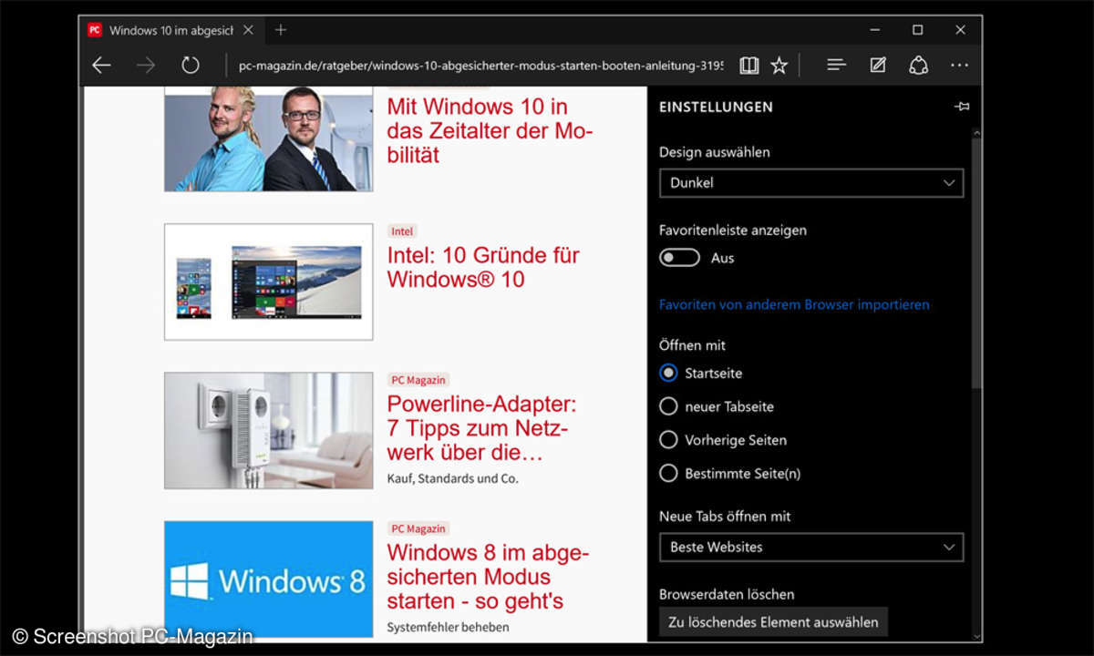 Microsoft Edge: Dunkle Oberfläche