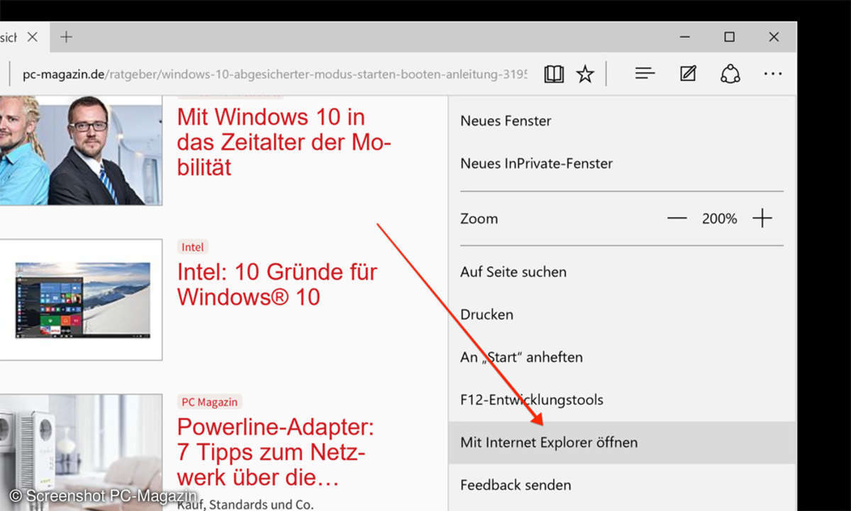 Microsoft Edge: Öffnen mit Internet Explorer